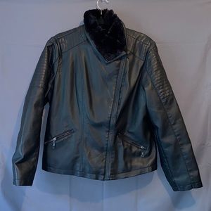 BLACK Faux Feather Faux Fur Lined Jacket